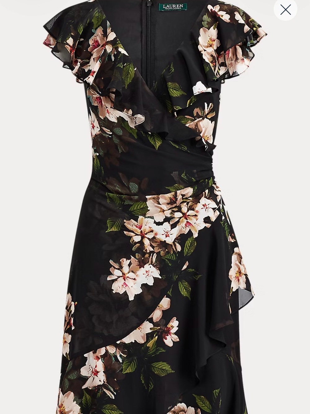 NWOT Ralph Lauren Black Floral Midi Wrap Dress